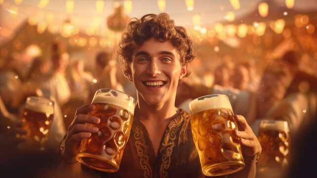 man with beer. Generative AI