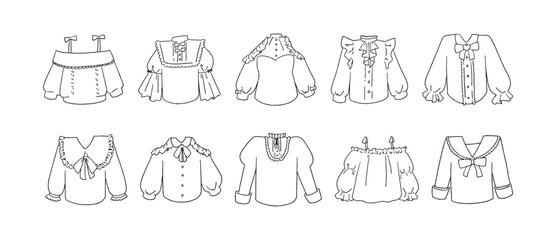 白のフリルシャツのイラストセット