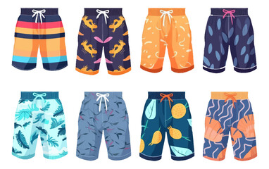 ui set vector illustration of colorful male beach wear isolated on white background