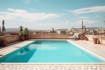 Obraz na płótnie Canvas Ein schöner Pool auf einem Dach in einer Stadt wie Barcelona