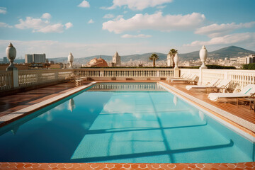 Fototapeta na wymiar Ein schöner Pool auf einem Dach in einer Stadt wie Barcelona