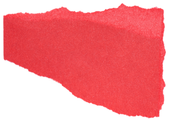 Single piece of isolated ripped torn blank red paper with copy space for text, top view from above on white or transparent background
