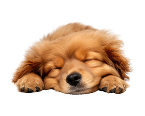 golden retriever puppy sleeping. happy young brown dog sleeping isolated on white background