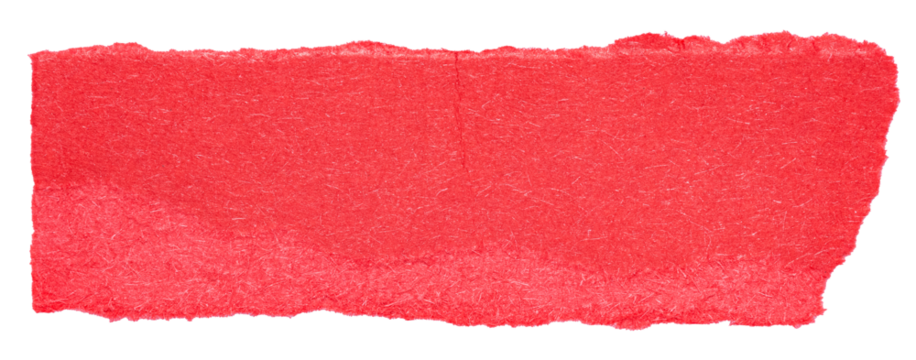 Single piece of isolated ripped torn blank red paper, rough edges, with copy space for text on white or transparent background