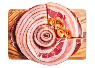Charcuterie board, sausages, top view, isolated, generative ai