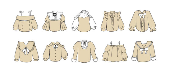 ベージュのフリルシャツのイラストセット