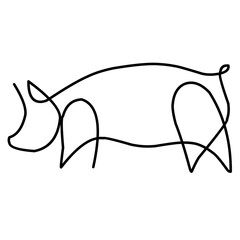 One line pig silhouette design. Hand drawn minimalist style vector illustration
