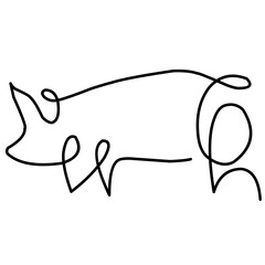 One line pig silhouette design. Hand drawn minimalist style vector illustration