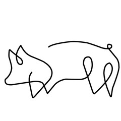 One line pig silhouette design. Hand drawn minimalist style vector illustration