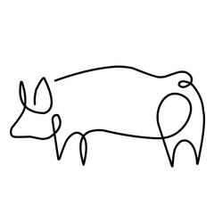 One line pig silhouette design. Hand drawn minimalist style vector illustration