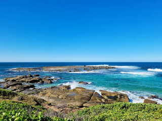 View Along the Coastline From Soldiers Point New South Wales Australia Looking over the ocean and rock platform