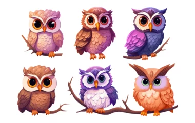 Fototapete Eulen-Cartoons set vector illustration of cute owl isolated on white background symbol of wisdom and intelligence
