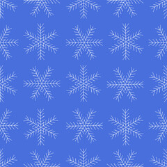 Fototapeta na wymiar Simple Seamless Pattern with Hand Drawn Snowflakes. Digital Paper in Blue and White with Snowflakes Drawn by Colored Pencils. Winter Seamless Background for Christmas, New Year, Xmas.