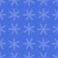 Simple Seamless Pattern with Hand Drawn Snowflakes. Digital Paper in Blue and White with Snowflakes Drawn by Colored Pencils. Winter Seamless Background for Christmas, New Year, Xmas.