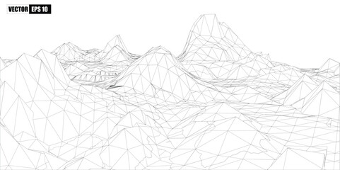 3d Wireframe of  mountains   polygonal  landscape.Vector Illustration
