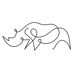 One line rhinoceros design silhouette. Hand drawn minimalism style vector illustration