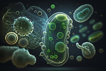 Bacteria infection cells in macro. Generative AI.