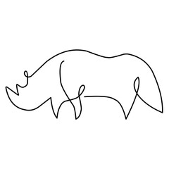 One line rhinoceros design silhouette. Hand drawn minimalism style vector illustration