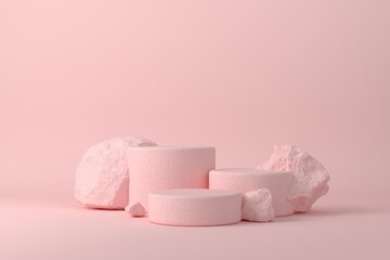 abstract Pink color geometric Stone and Rock shape background, showcase for product 3d render.	
