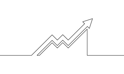 Continuous line drawing of graph icon. Increasing arrow up. Illustration vector of business growth, bar chart, object one line, single line art