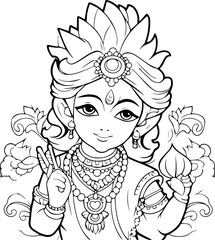Hindu lord krishna black and white images