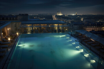 Fototapeta na wymiar Ein Pool auf einer Dachterrasse in einer Stadt wie Paris