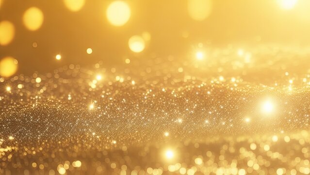 Abstract shiny light and gold particle background. Generative AI.