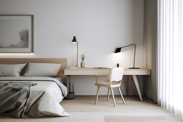 A workplace in the bedroom in a minimalist style