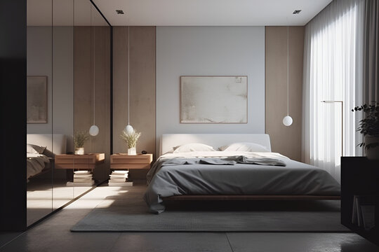 A minimalist bedroom with a big window