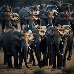herd of elephants in the savannah
