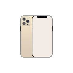Gold Iphone pro 14 mobile backside and front side view with blank screens Transparent image