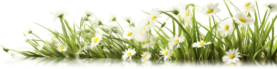 Grass with white daisies isolated on white background