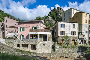 Fototapeta na wymiar Corsica, a traditional village in the mountain, typical houses 