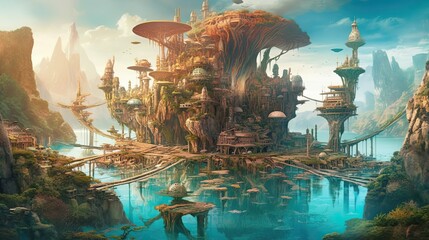 Fototapeta na wymiar An imaginary floating city