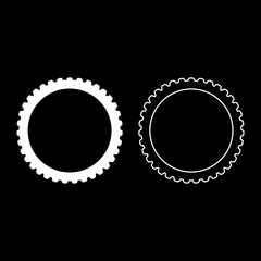 Bicycle tire bike tyre motorcycle parts wheel rubber compound set icon white color vector illustration image solid fill outline contour line thin flat style