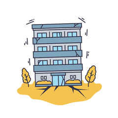 地震の被害をうけるマンション © e-suke