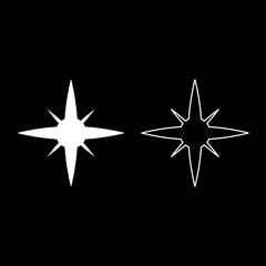 Star spark set icon white color vector illustration image solid fill outline contour line thin flat style