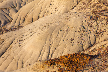 Close-up of the barren eroded hills in the badlands of the UNESCO World Heritage Site of Dinosaur...