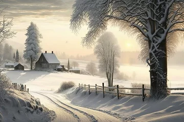Rolgordijnen Winter landscape with snow © neirfy