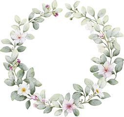 Watercolor wreath with flowers and leaves