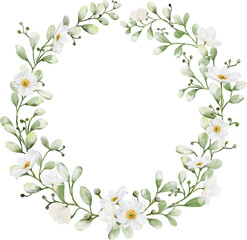 Watercolor wreath with flowers and leaves