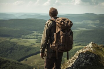 Backpacker mountain view. Generate Ai