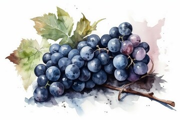 Blue grape watercolor. Generate Ai - obrazy, fototapety, plakaty