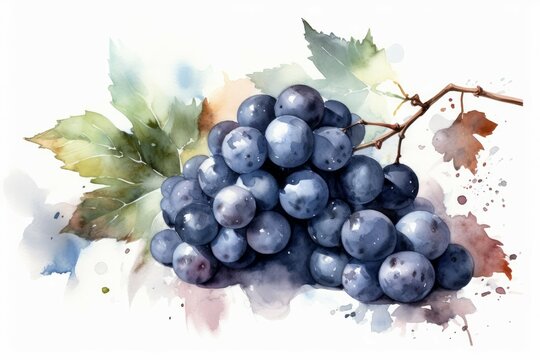 Blue grape watercolor nature. Generate Ai
