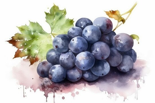 Blue grape leaf watercolor. Generate Ai