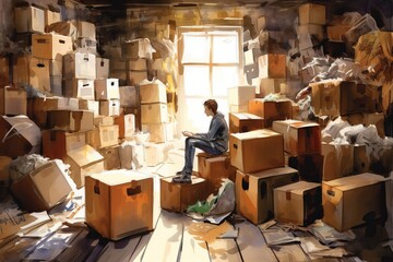 大量のダンボール箱,Generative AI AI画像