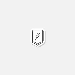 Shield with lightning. Power shield sticker icon