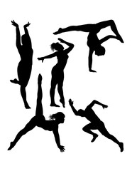 Gymnastic running and jumping sport training pose silhouette