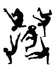 Parkour jumping and somersault sport training pose silhouette