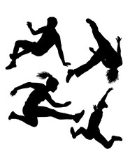 Jumping and somersault parkour sport training pose silhouette